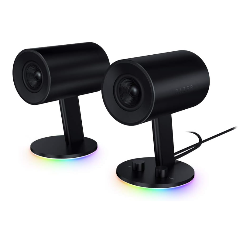 Razer Nommo Chroma: Custom Woven 3" Glass Fiber Drivers - Rear-Facing Bass Ports - Bass Knob w/Automatic Gain Control - Razer Chroma Enabled - Full Range 2.0 PC Gaming Speakers, Black